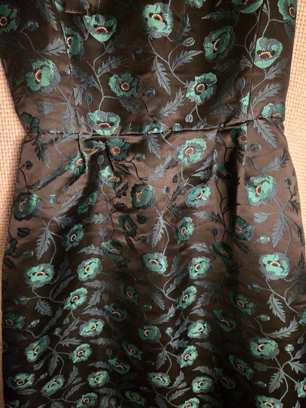 J.Crew Cocktail Dress Teal/Green Poppy on Black Size 4 - Picture 8 of 8